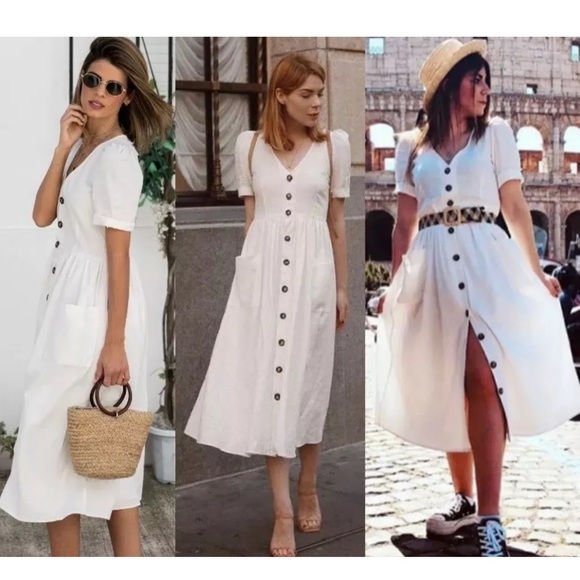 ❤️ZARA MIDI LINEN DRESS WITH BUTTONS - Picture 9 of 14